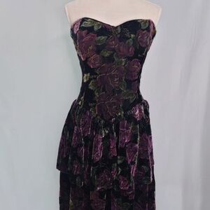 Robbie Bee Strapless Dress with Purple and Green Floral Design